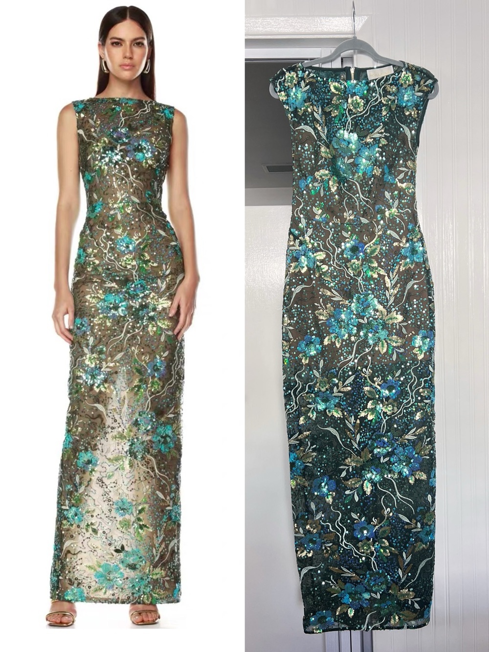 Bronx and Banco Violet Sequin Maxi Dress Green, XS S M L